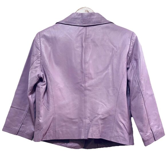 CLOTHES BY REVUE Liliac 100% Lamb Leather 3/4 Length Sleeve Short Jacket Sz M - Picture 7 of 7